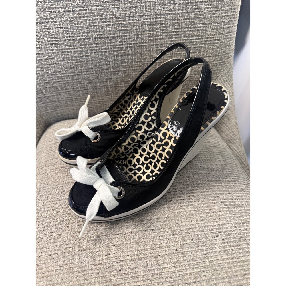 Vintage Coach Wedge Heels Women 6.5B Slingback Signature Monogram